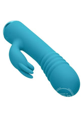 Thicc Chubby Thrusting Tickler Rechargeable Silicone Rabbit Vibrator- Blue